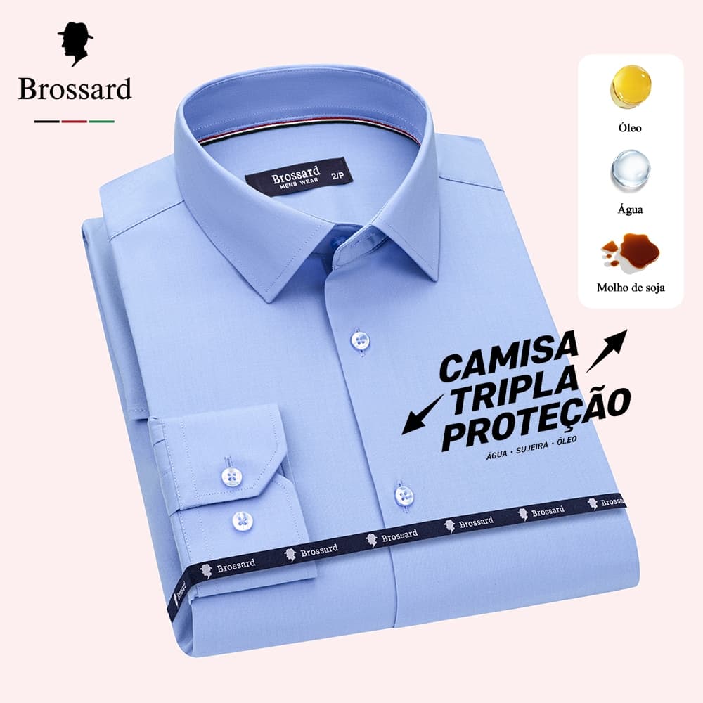 Camisa Social Masculina Slim com Tecido Impermeável de Fibra de Bambu Importada, Fresca e Respiráve
