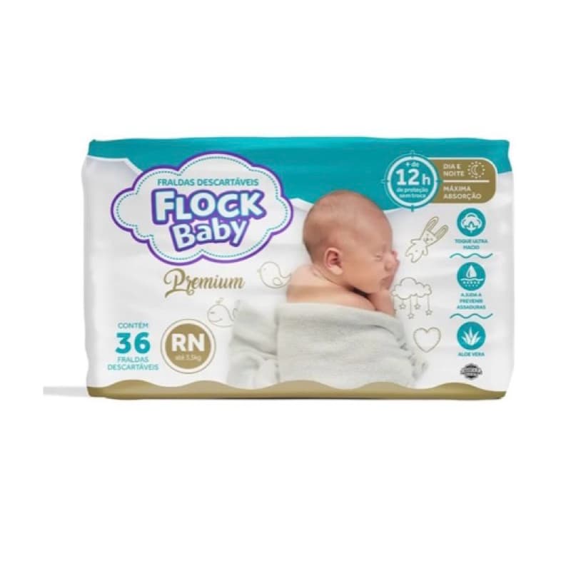 Fralda Descartável Flock Baby Premium Jumbo Recém Nascido 36 Unidades