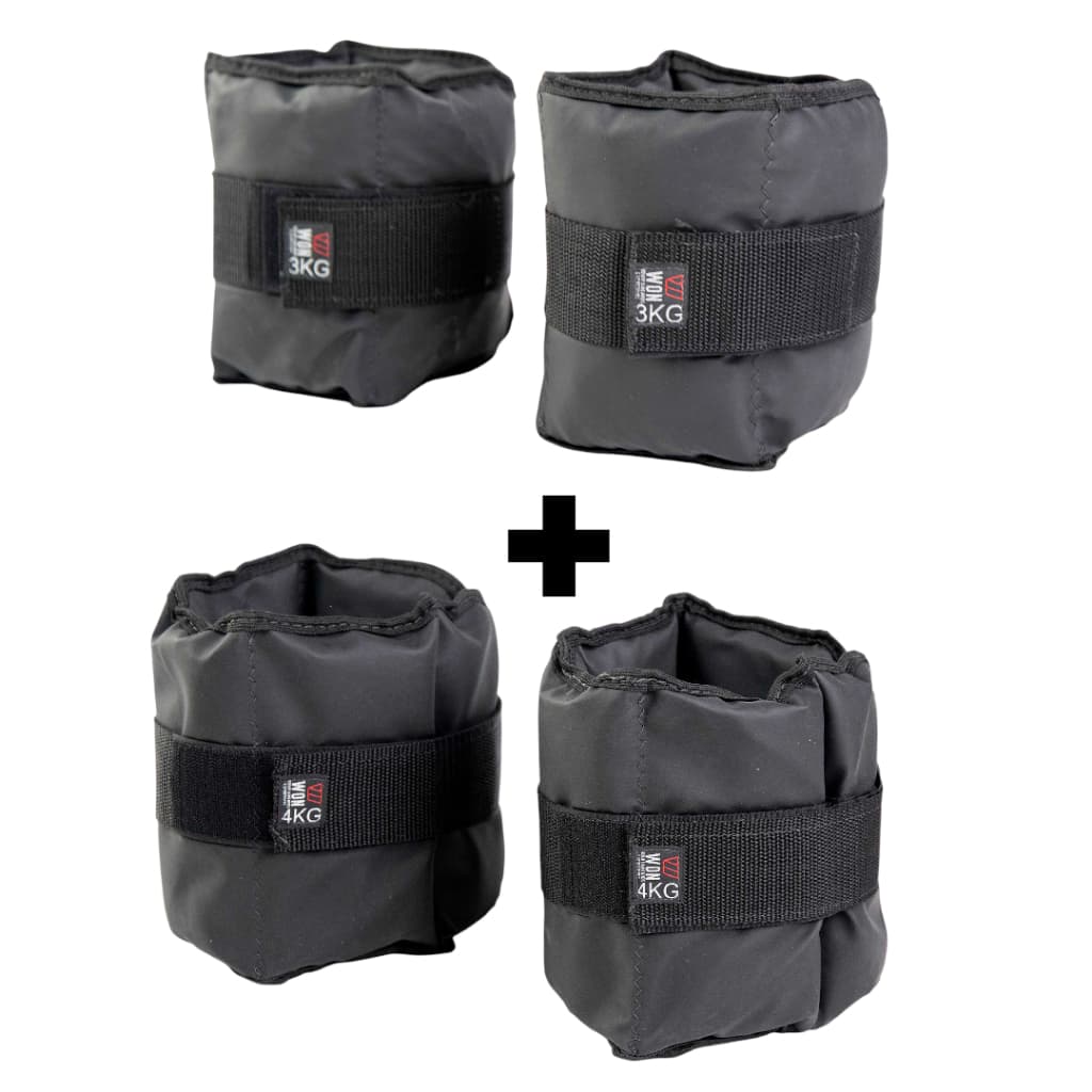 Kit Par Caneleiras 3kg + 4kg Profissional Won Tornozeleira de Peso Academia Treino Funcional Preto