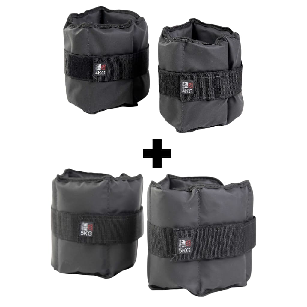 Kit Par Caneleiras 4kg + 5kg Profissional Won Tornozeleira de Peso Academia Treino Funcional Preto