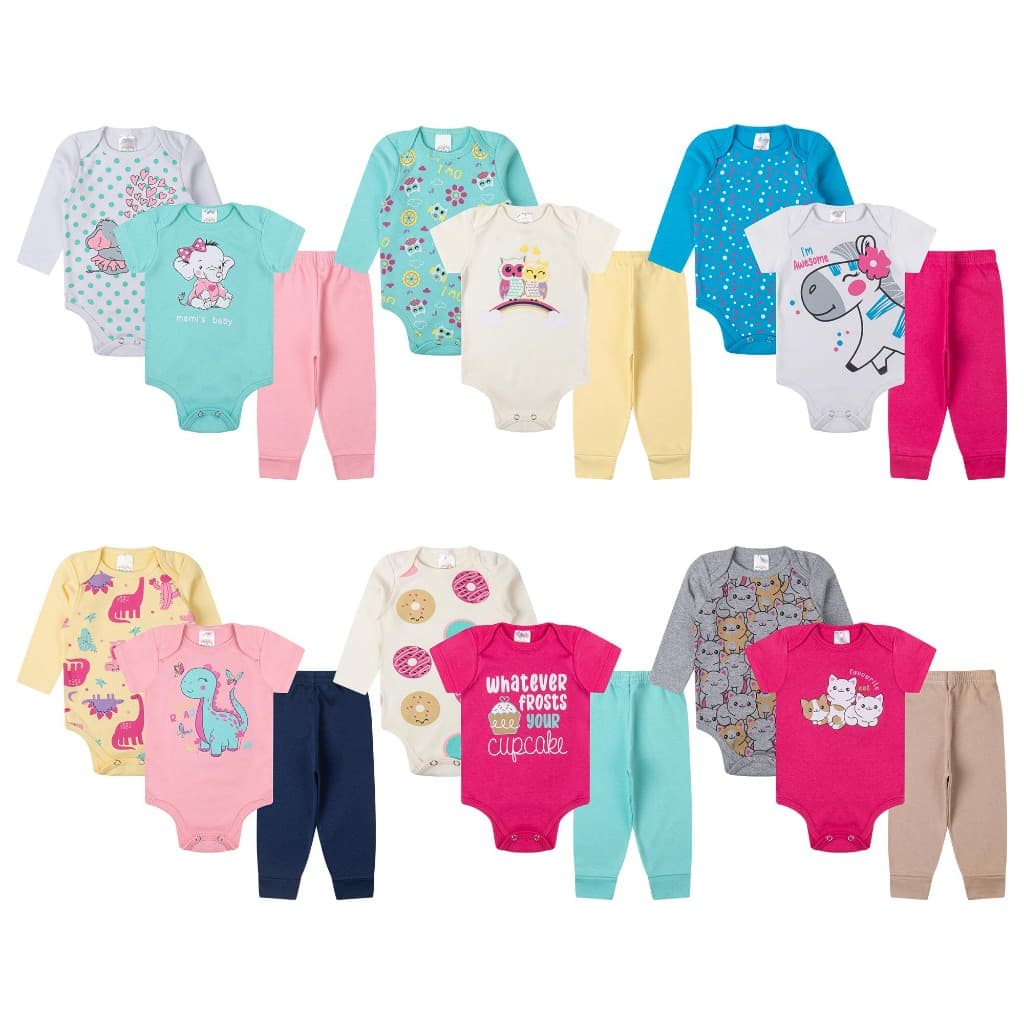 Kit 15 peças body bebê manga curta longa calça menina roupa bebe  infantil