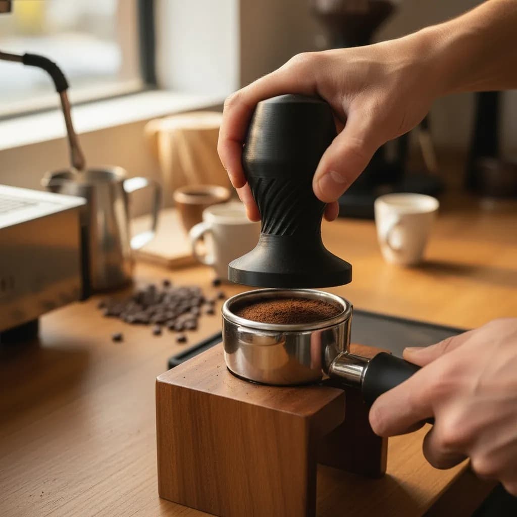Tamper Prensa Universal Café Espresso Expresso com Ranhura Preto