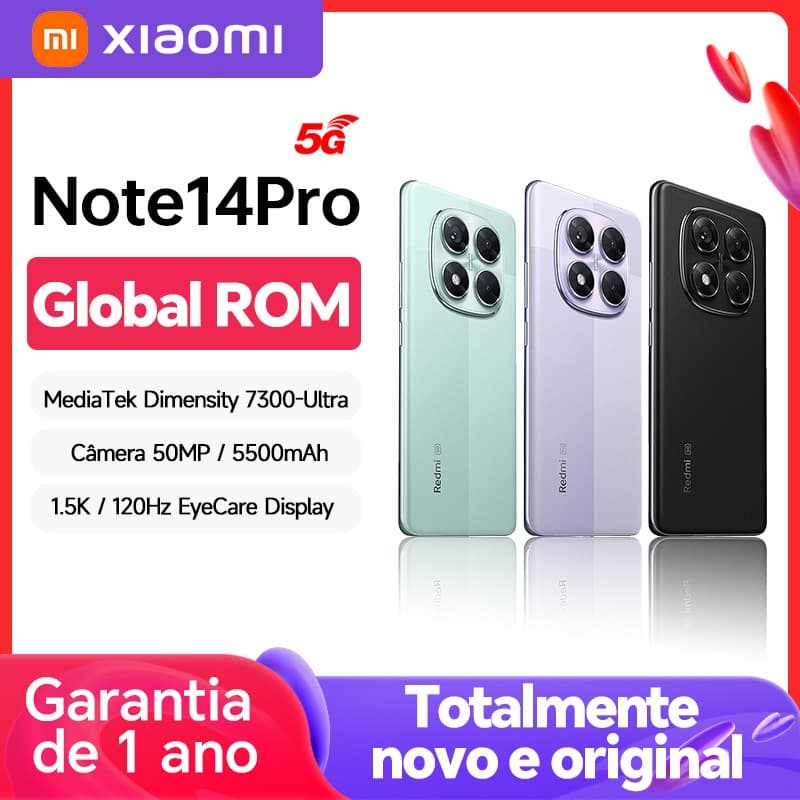 Original Xiaomi redmi note 14 pro 5g Celular 256GB Câmera principal AI de 50MP 5500mAh Global ROM