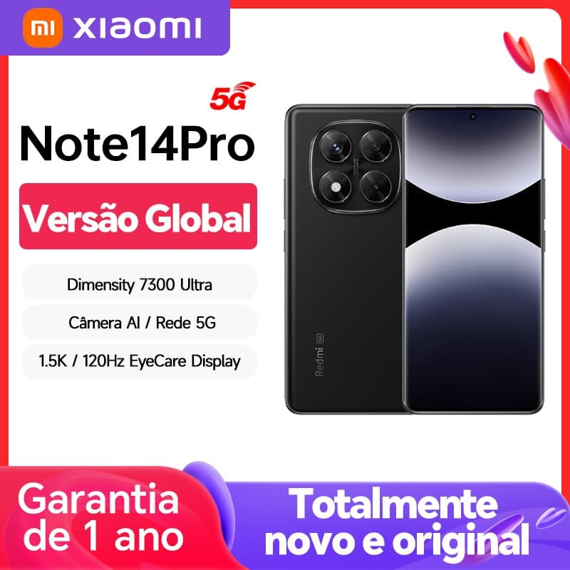 Original Xiaomi redmi note 14 pro 5g Celular 256GB Câmera principal AI de 50MP 5500mAh global ROM