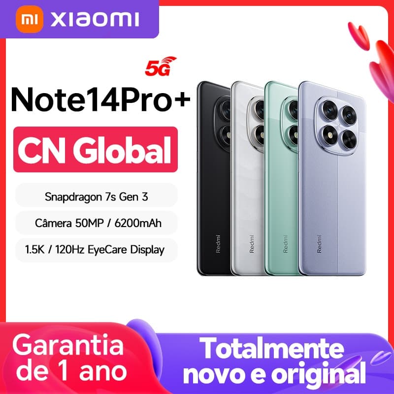Original Xiaomi redmi note 14 pro + plus 5g smartphone 50mp câmera 1.5k 120hz display CN global