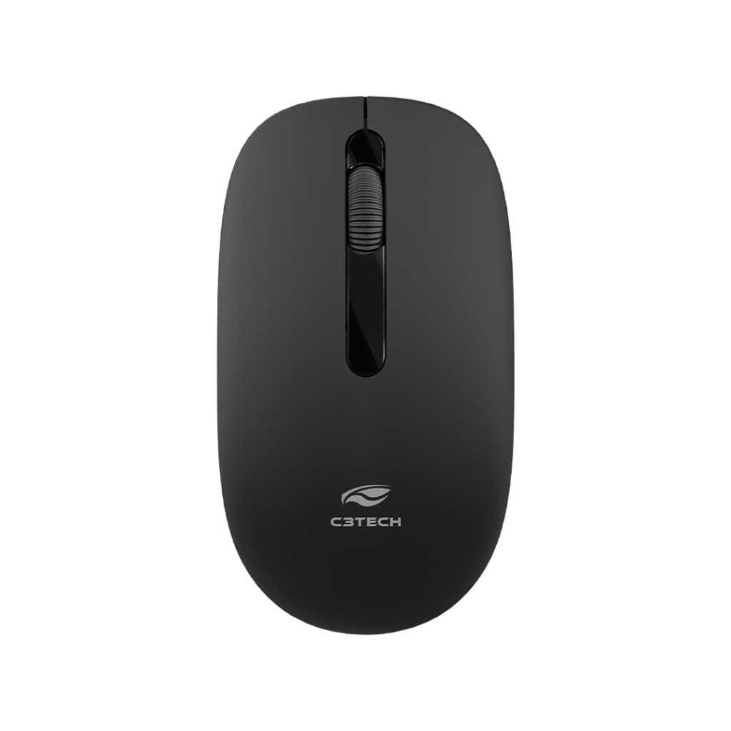 Mouse USB C3Tech M-W15 Óptico Sem Fio Preto 1200DPI Computador Escritório Home Office USB 2.4Ghz 3 Botões