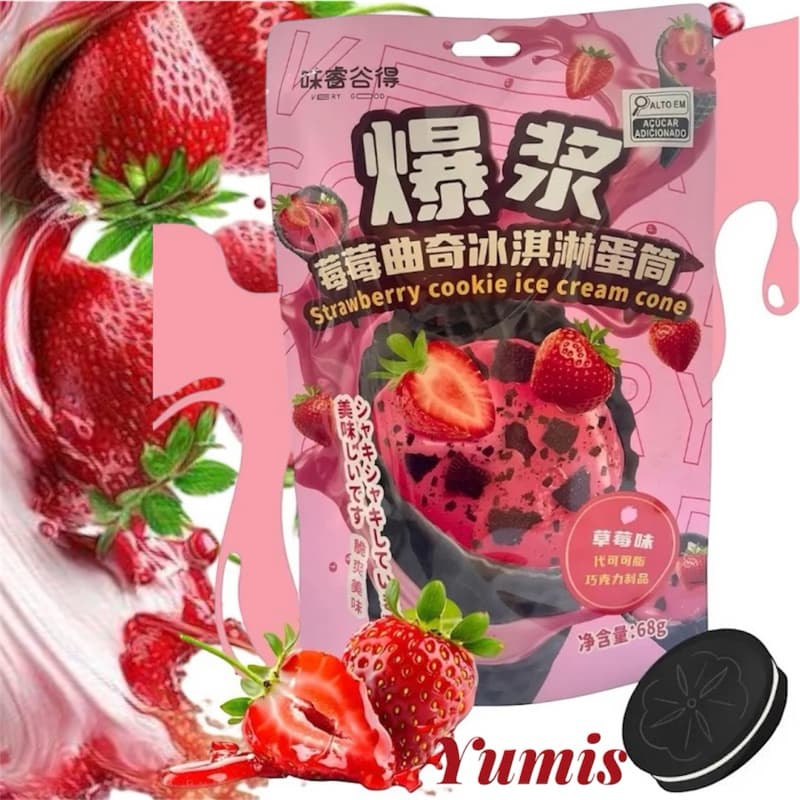 CONE DE CHOCOLATE COM FRUTAS VERMELHAS IMPORTADO COOKIE ICE CREAM MORANGO 68g -