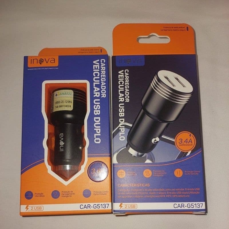 Carregador Veicular USB Duplo, Turbo,  Carro.