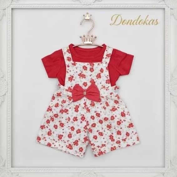 Jardineira Tecido Bebe Menina Salopete com Blusa em Malha Macacão Roupa Bebê Menina