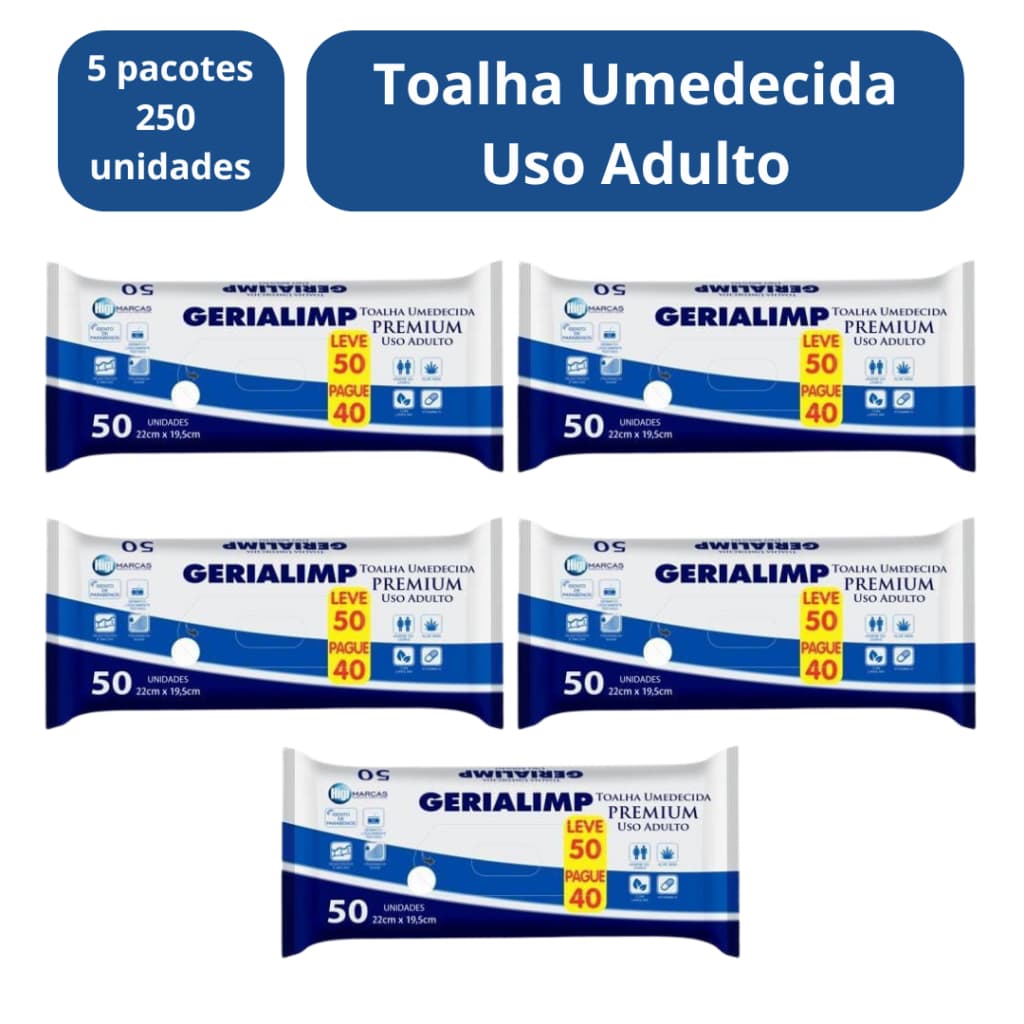 Lenço Umedecido Geriátrico Adulto Gerialimp - Kit com 5 pacotes (250 unidades)