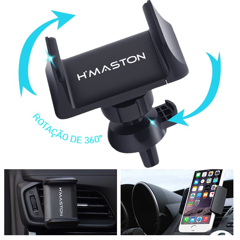 H'maston CJ-20 O telefone do carro está de acordo com todos os carros, ajustáveis, 360 graus, preto