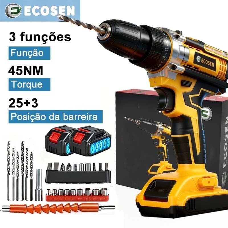 Furadeira e Parafusadeira 2 Baterias de Impacto à Bateria  com Brocas, Bits e 110V-220V