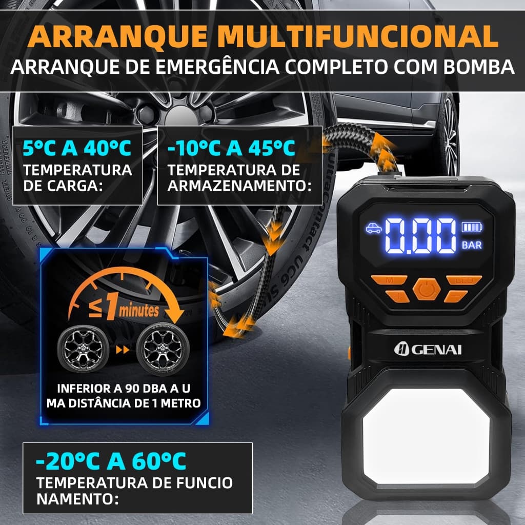 Arranque Multifuncional 600A + Power Bank 45W + Luz LED Emergência - Carregador Portátil