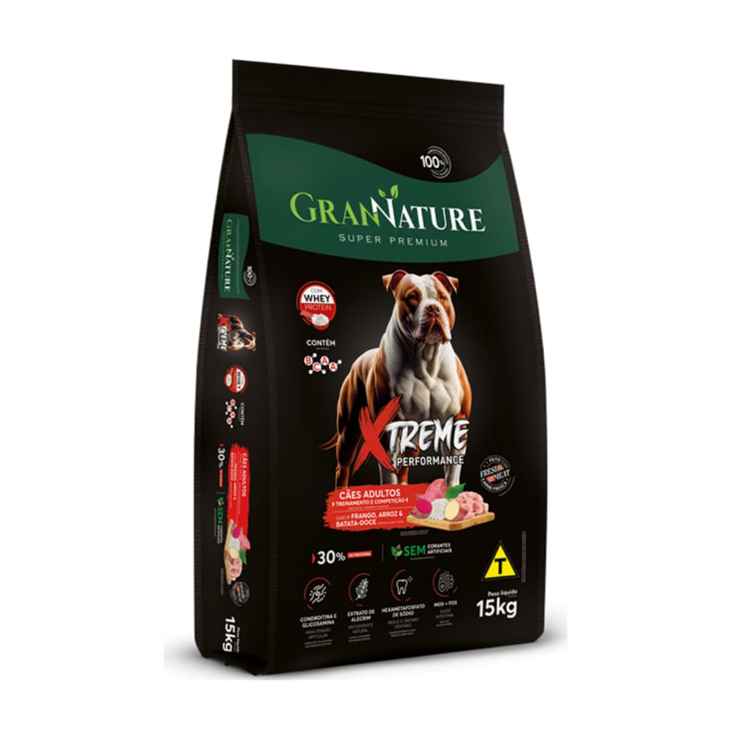RAÇÃO CÃES ADULTOS GRAN NATURE XTREME ADULTOS 15KG SUPER PREMIUM PIT BULL Whey Protein