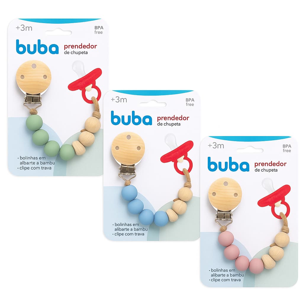 Prendedor De Chupeta Para Bebê Buba Silicone Bambu | Prendedor De Chupeta Infantil | Recem Nascido
