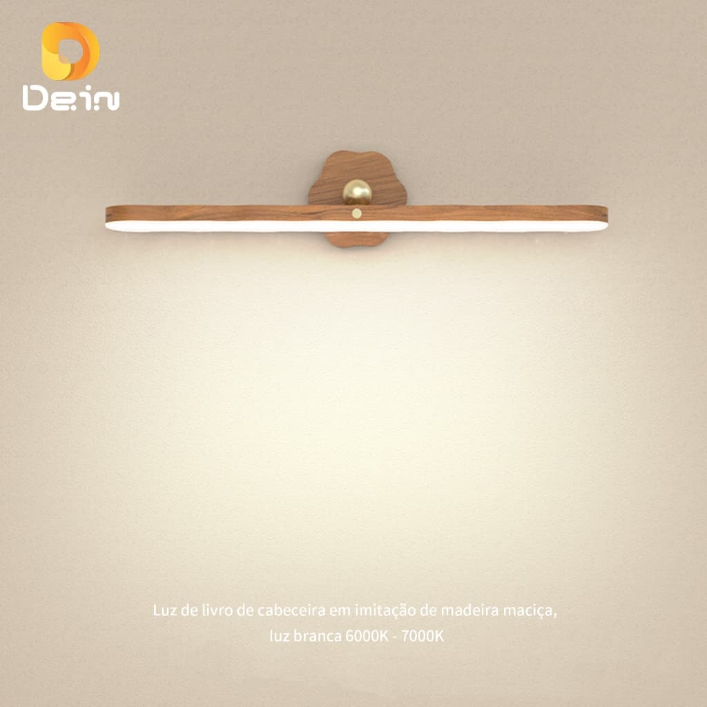 Luminária LED de Madeira USB Recarregável com Base Magnética para Quarto, Armário e Espelho