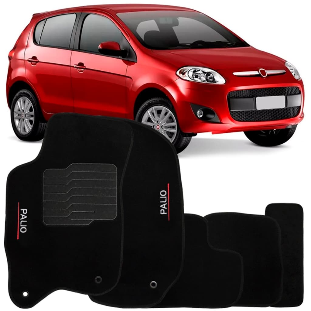 Jogo de Tapete Automotivo Carpete Novo Fiat Palio 2012 à 2018 Soft Logo Bordado Preto 5 Peças