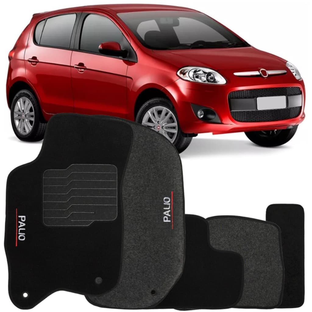 Jogo de Tapete Automotivo Carpete Fiat Novo Palio 2012 à 2018 Soft Logo Bordado 5 Peças