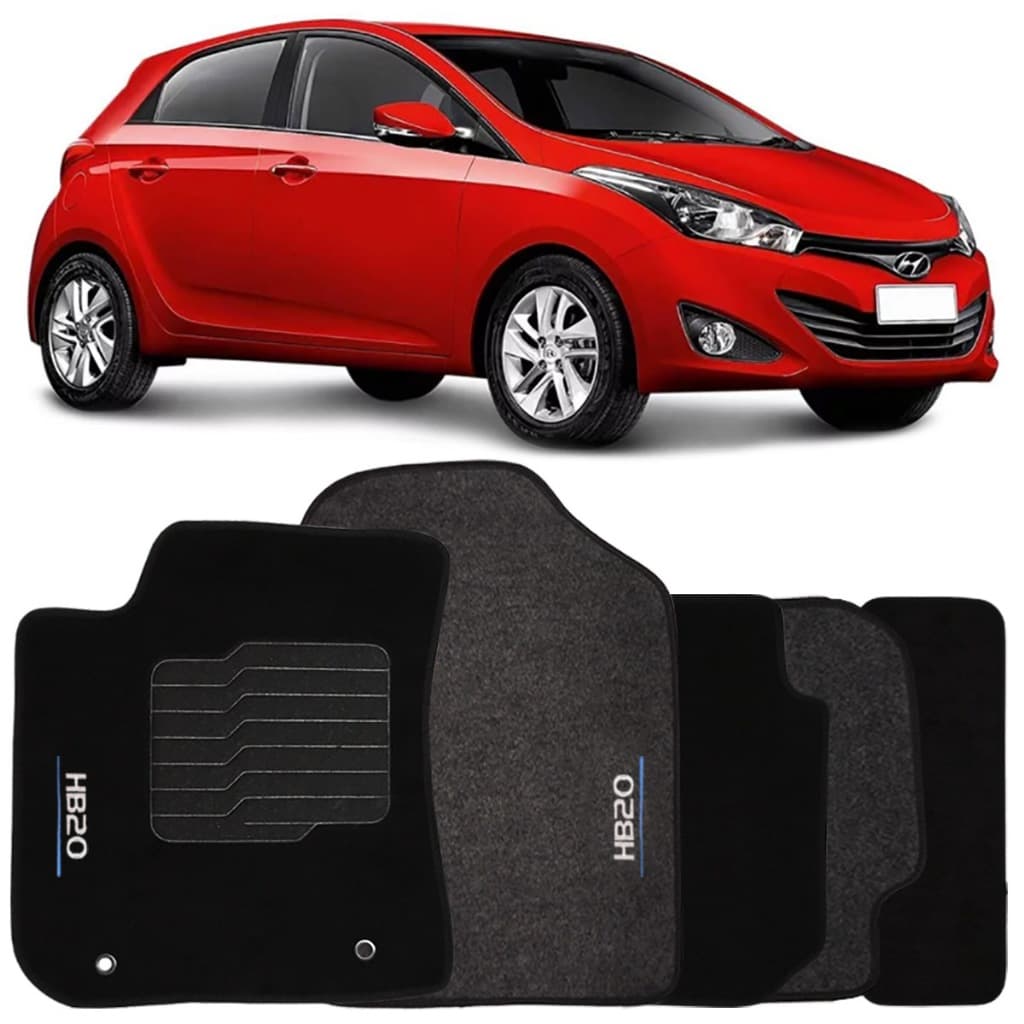 Jogo de Tapete Automotivo Carpete Hb20 2012 à 2019 Soft 5 Peças Logo Bordado