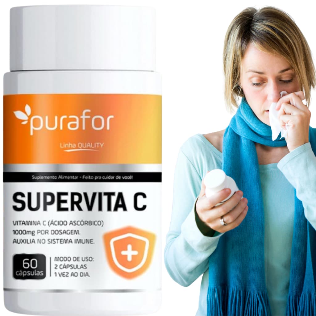 1 Suplemento Super Vitamina C Ácido Ascórbico 1000mg 60 Caps Imunidade Reforço Antioxidante Diário