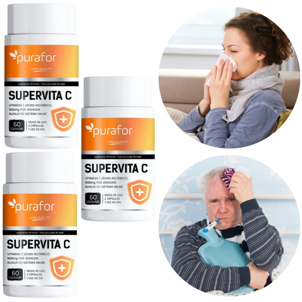 3 Suplemento Super Vitamina C Ácido Ascórbico 1000mg 180 Caps Imunidade Reforço Antioxidante Diário