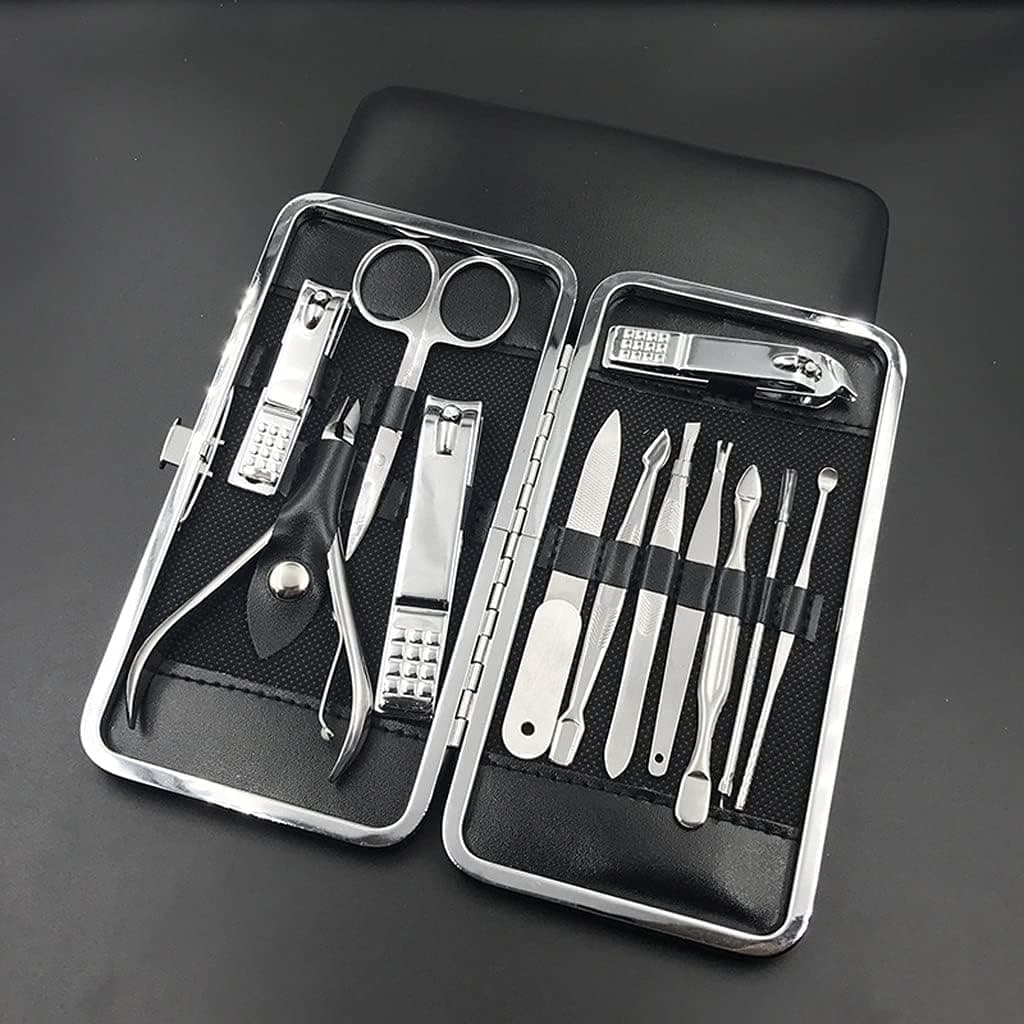 ✨ Kit Manicure e Pedicure Profissional 12 Peças Aço Inox c/ Estojo Cortadores Tesoura Pinça Completo