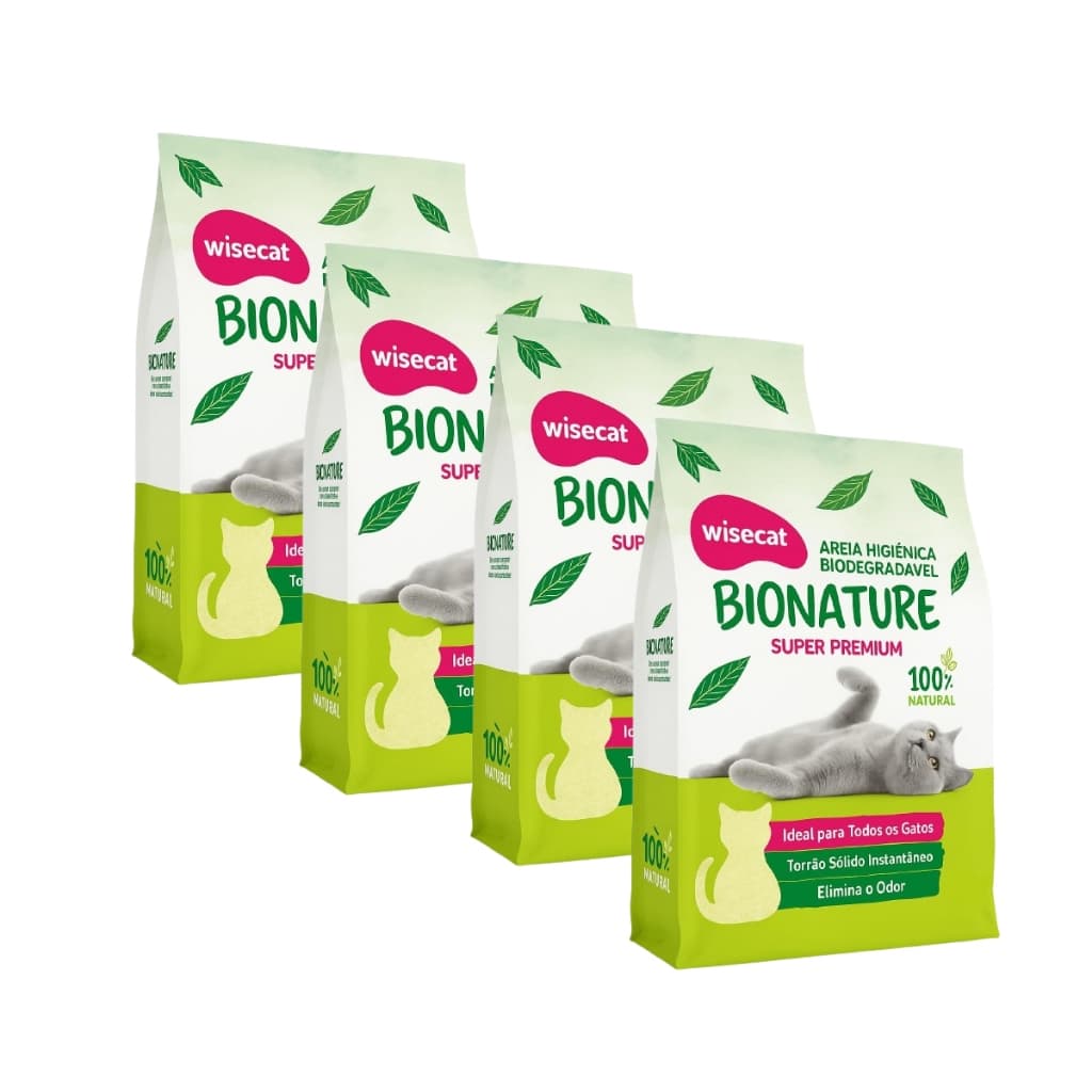 Kit 4 Areia Sanitária Gatos Wisecat Bionature Super Premium 2kg