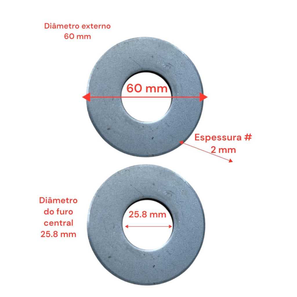 KIT 10 Arruelas Reforçadas Aço Polido Para Soldar Barra Academia/Halteres 60mm