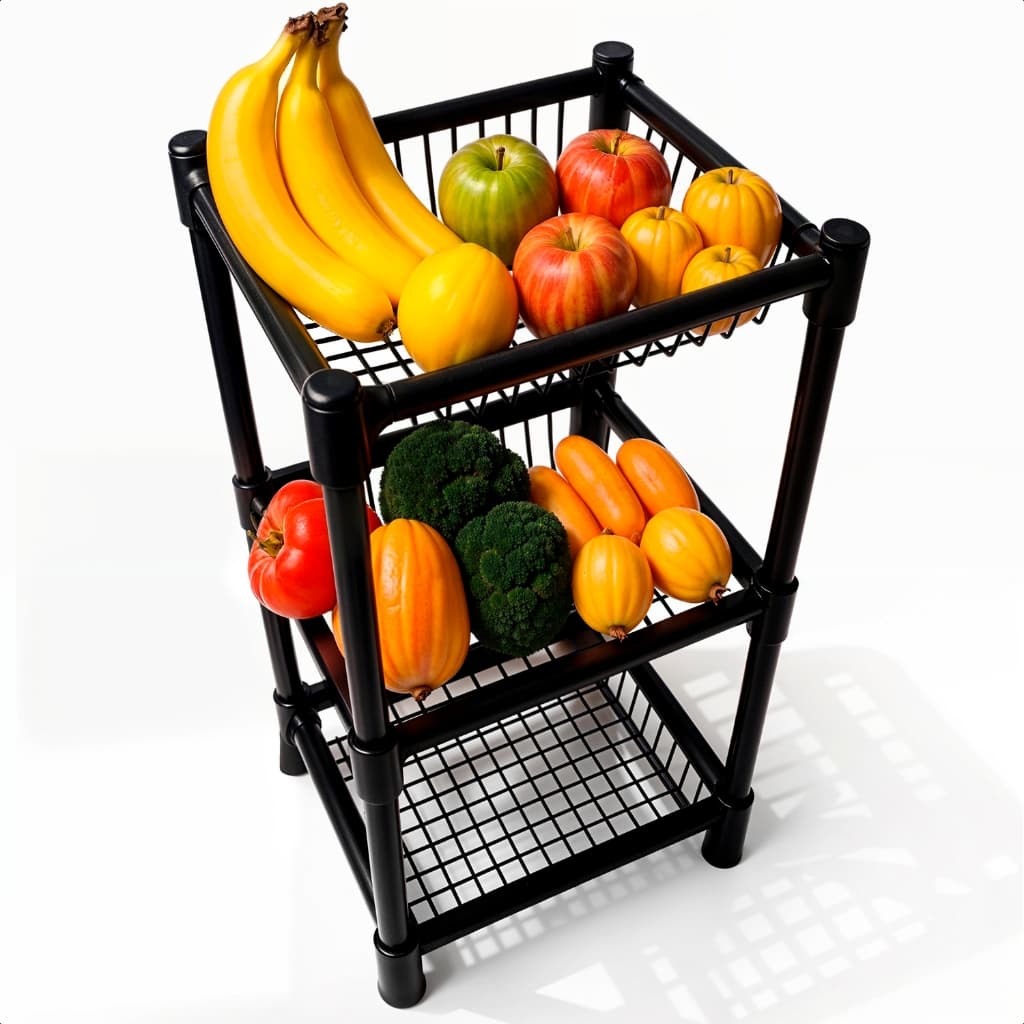 Fruteira Preta 3 Cestos Desmontável Organizadora Multiuso Chão Frutas Legumes Cozinha Despensa