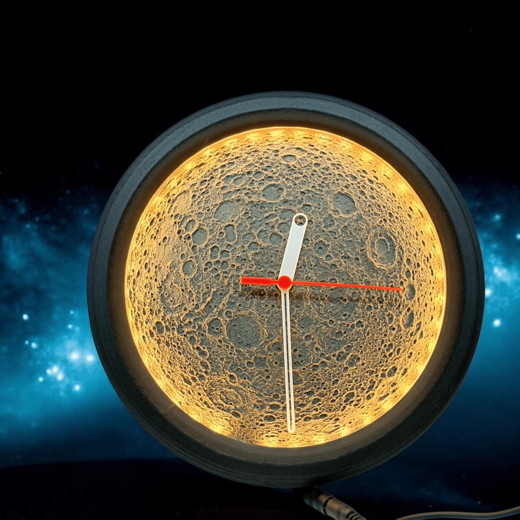 Relógio Luminária de Parede 3D com Luz LED Decoração Design Superfície da Lua Luminária Moderna Ideal para presente.