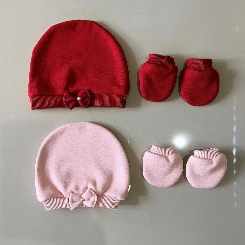 Kit 2 Toucas e 2 Luvas Bebê Menina RN Recém-Nascido Algodão Macio Enxoval Maternidade