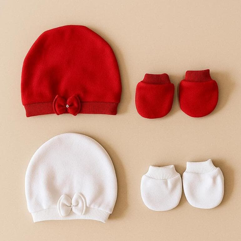 Kit 2 Toucas e 2 Luvas Bebê Menina RN Recém-Nascido Algodão Macio Saída Maternidade Enxoval Baby Touquinha Infantil