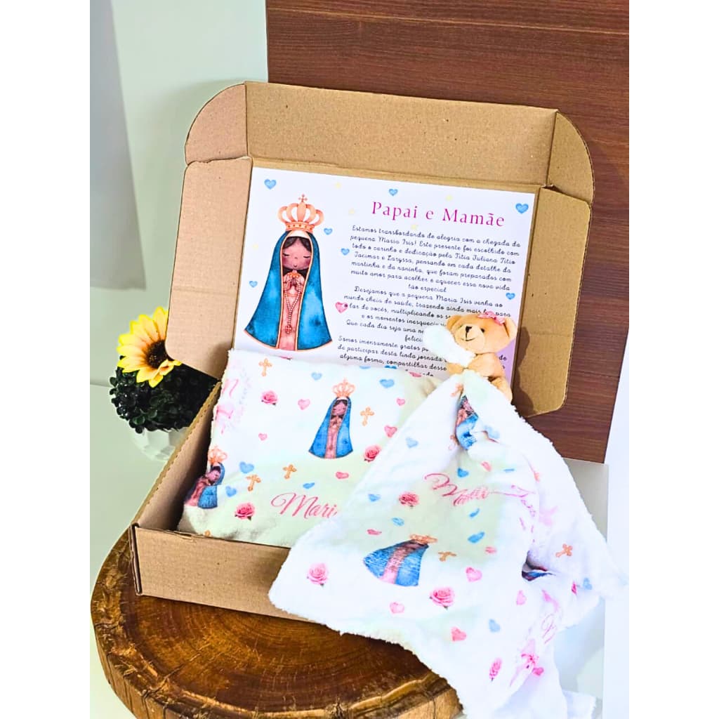 Kit Manta e Naninha Personalizado Nossa Senhora Com Nome Enxoval Bebê- Envio Rápido