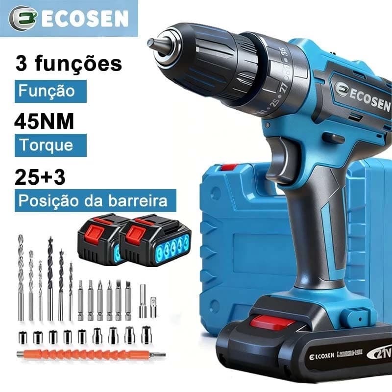 Parafusadeira Furadeira be Impacto Kit Maleta COM DUAS BATERIAS Kit de 28pcs 220V/110V Black Friday
