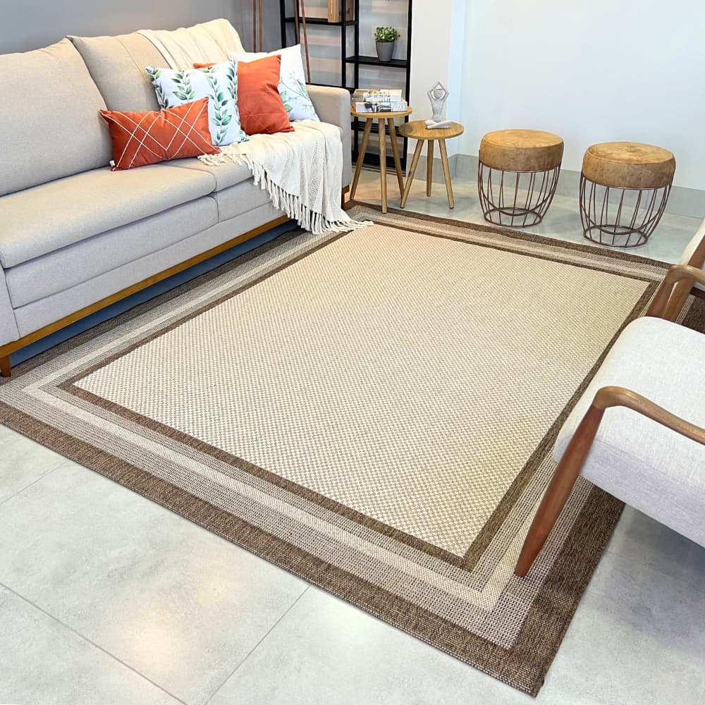 Tapete Moldura Eco Nature Decorativo Antiderrapante Luxo Sala e Quarto Chumbo Marrom Bege
