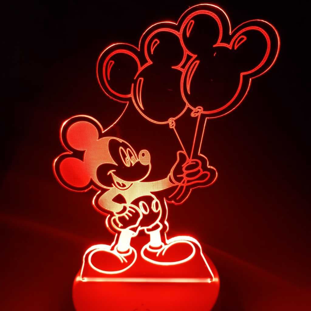 Abajur Luminária Mickey Mouse Disney Coração Led 3D de Mesa ac0045 Presente Criativo Luz Noturna Decoração Acrílico USB