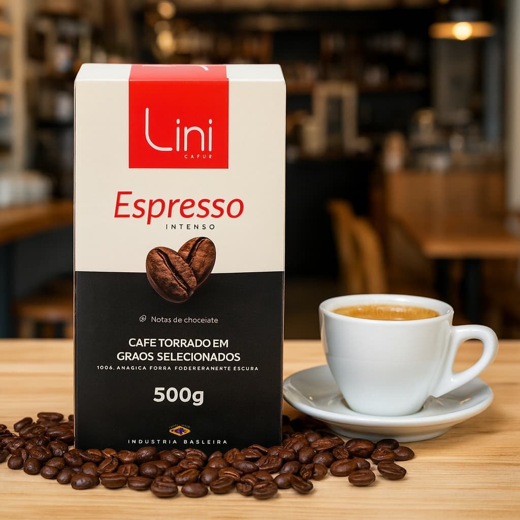 Café em Grãos Lini Intenso 100% Arábica, Torra Média Forte, Notas de Chocolate 500g