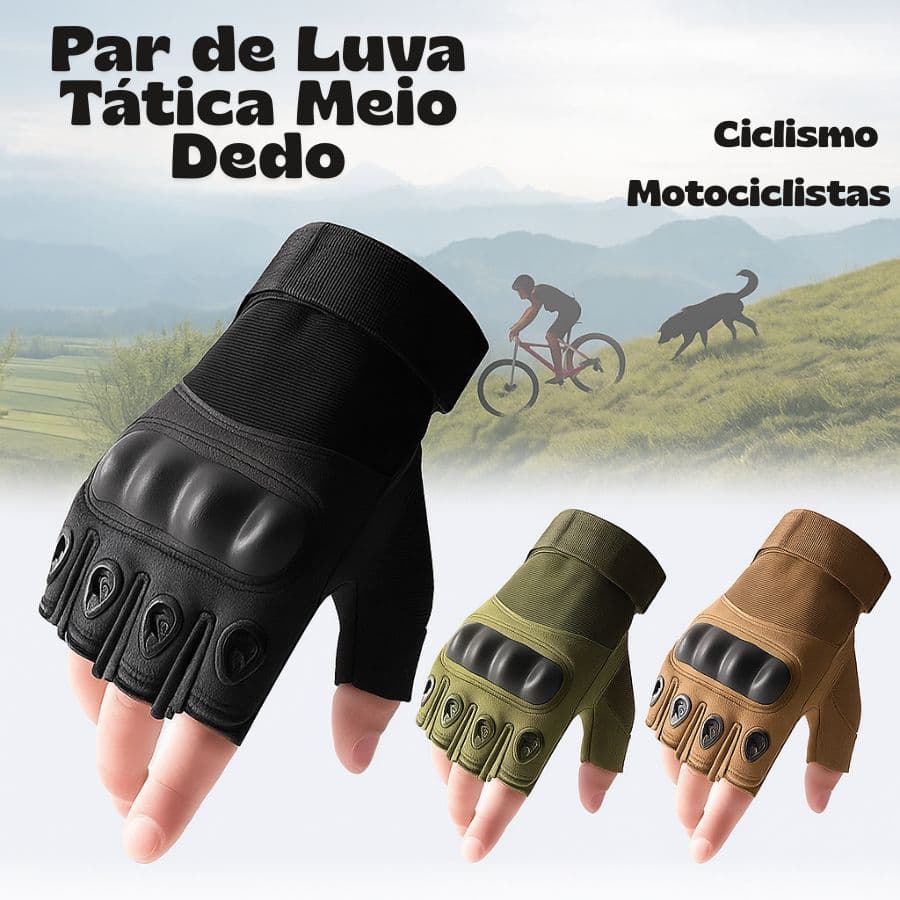 Luva Academia Tática Meio Dedo para Motociclistas Motoqueiros com Proteção Antiderrapante Moto Bike