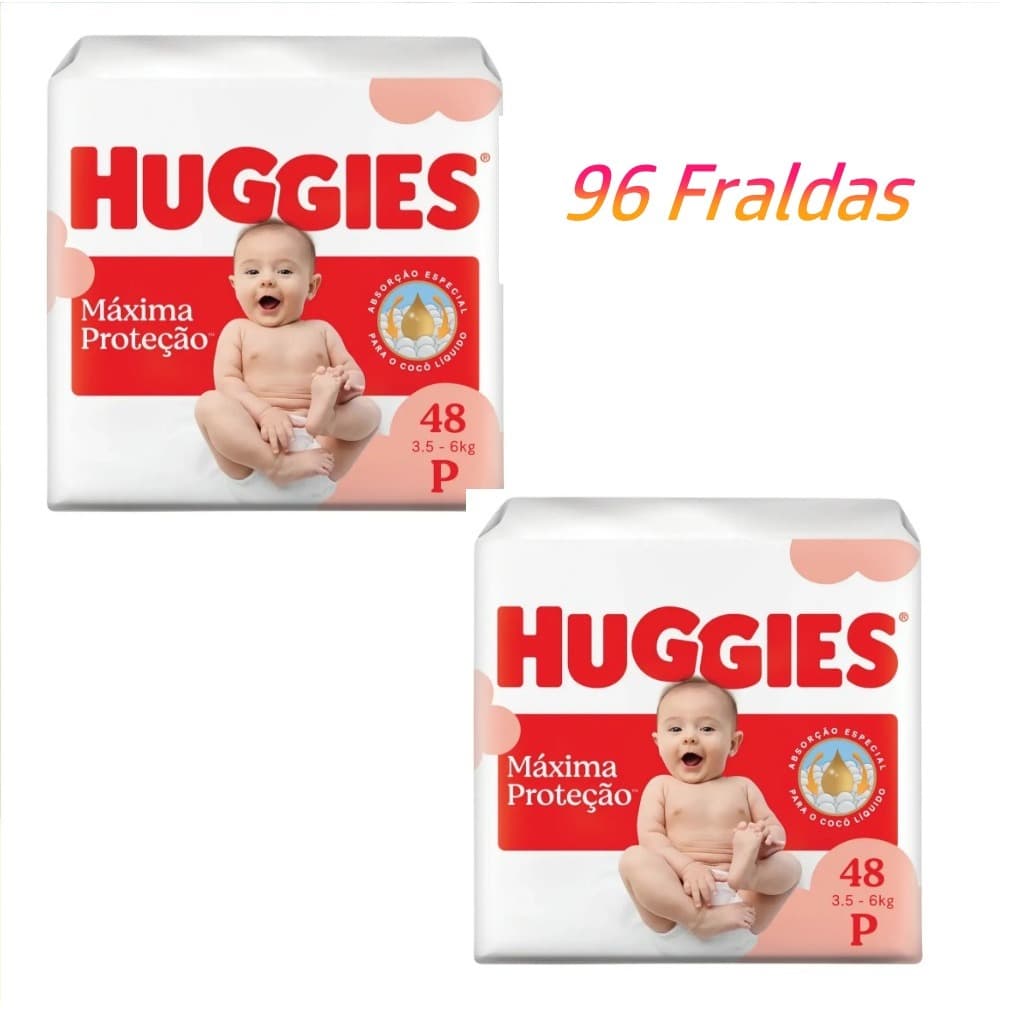 Huggies Fralda Descartável Máxima Proteção P  2 pacotes de 48 Unidades