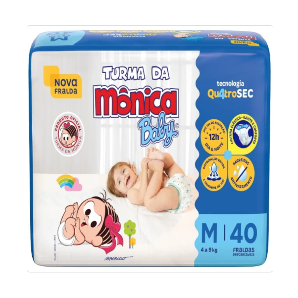 Fralda Descartável Turma da Mônica Tamanho M - com 40 Fraldas