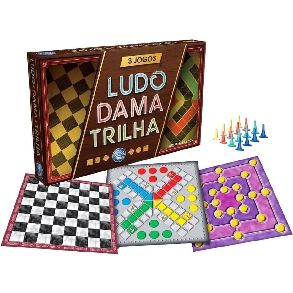 Jogo Ludo Dama Trilha 3 Em 1 Tabuleiro Grande Diversão Para Toda Família Pais & Filhos
