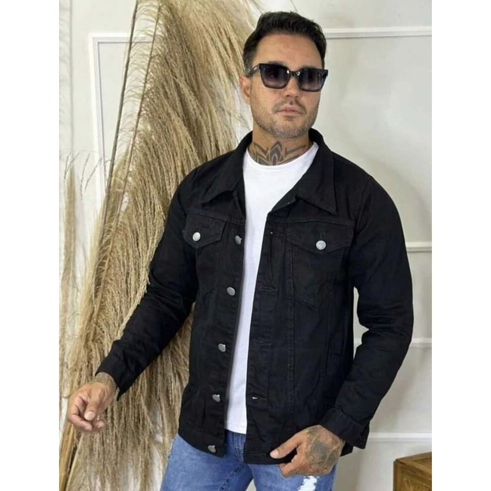 Jaqueta sarja jeans preta masculina