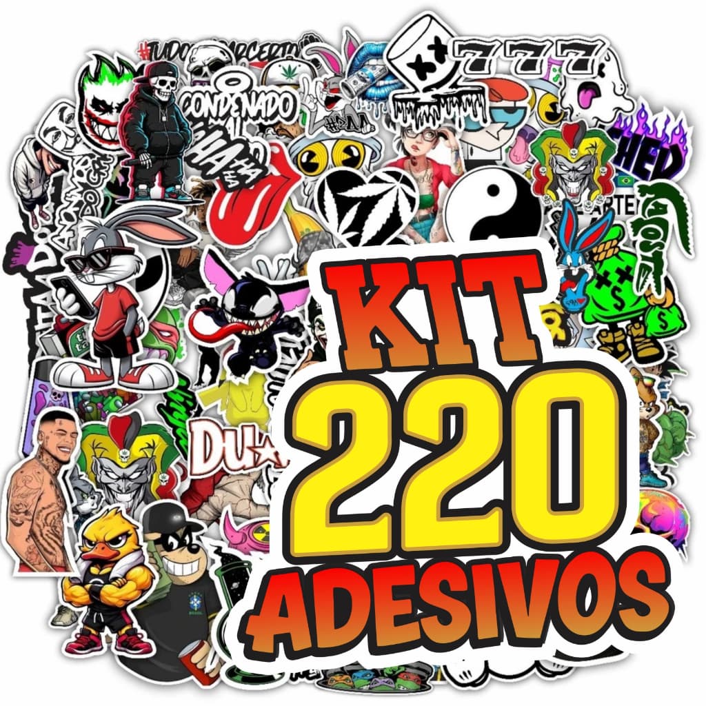 Monte Seu Kit 220 Adesivos Cartela Pra Moto Bike Carro Skate Street Vinil Prova DÁgua Alta Resolução