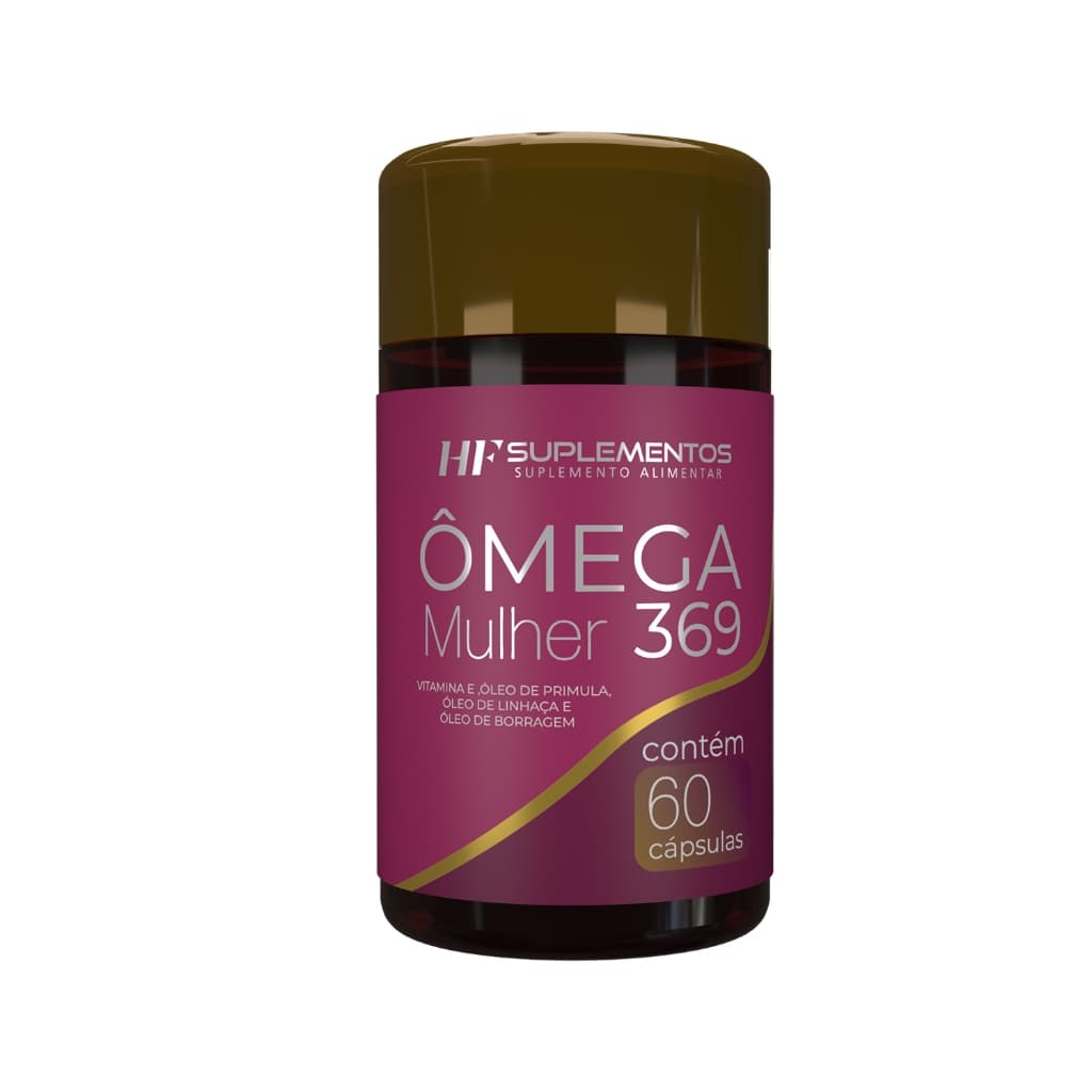 OMEGA 3 6 9 MULHER OLEO DE BORRAGEM OLEO DE LINHAÇA  OLEO DE PRÍMULA COM VITAMINA E EM CÁPSULAS 60CAPS HF SUPLEMENTOS