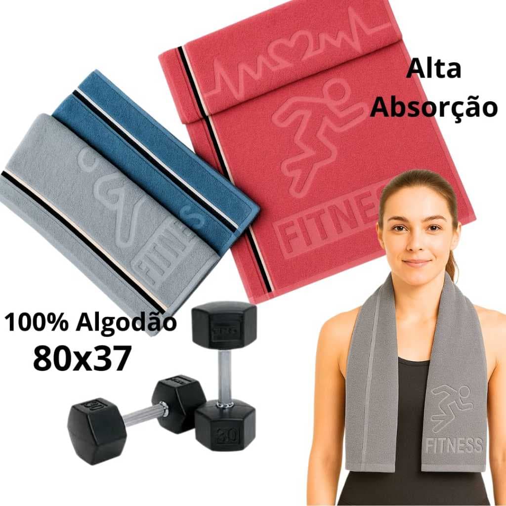 Kit Toalha Rosto Academia Fitness Treino Musculação 37x80cm Absorvente 100% Algodão