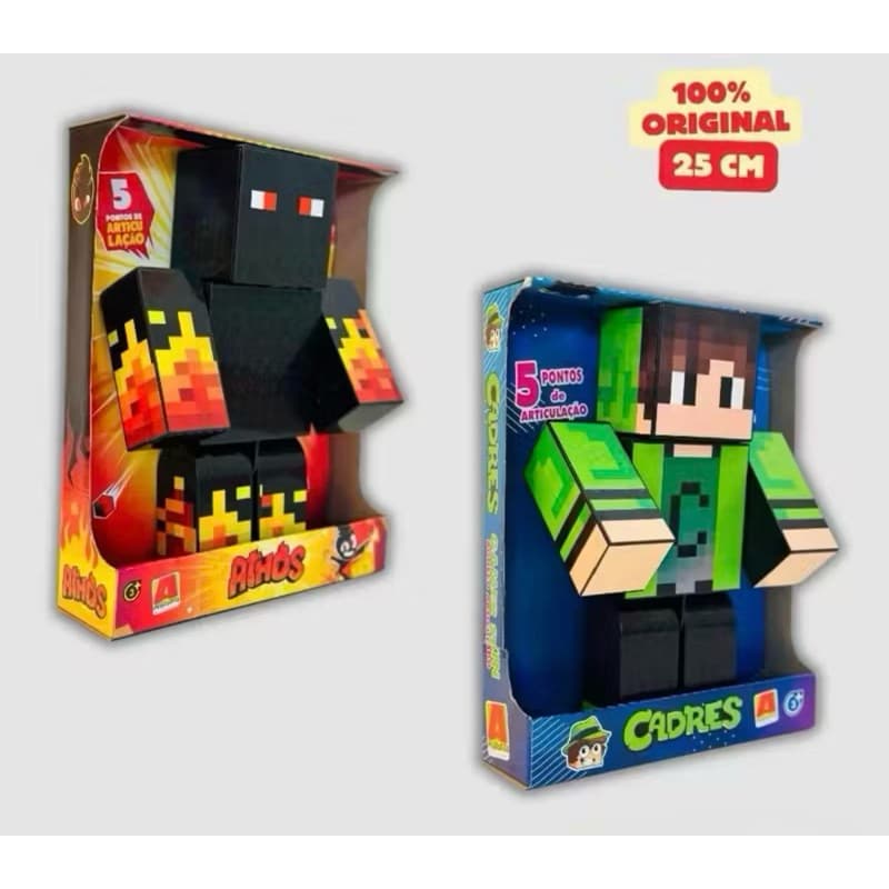 Kit 2 Bonecos Athos + Cadres Gamer Minecraft Articulado Youtuber 25cm - Algazarra