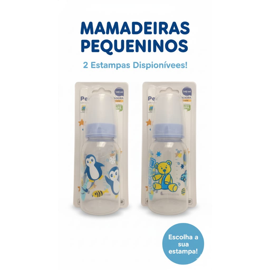 Mamadeira bebe Pepita 140ml bico silicone 2 modelos penguim e ursinho bico ortodôntico ou redondo bebê