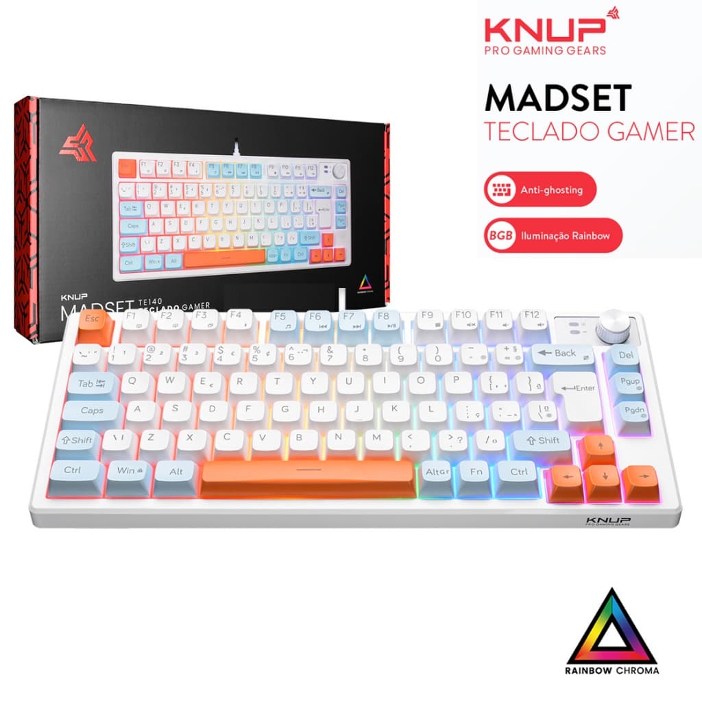 Teclado Iluminação Semi Mecânico RGB LED Luminoso Três Combinações de Cores Branco Rainbow Com Fio