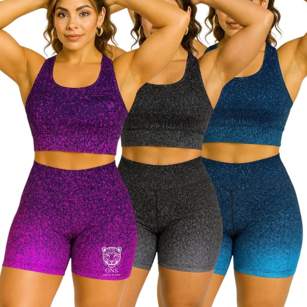 Kit 3 Shorts Feminino Degradê Estampado Academia Sem Transparência Roupa Fitness Corrida Modelador