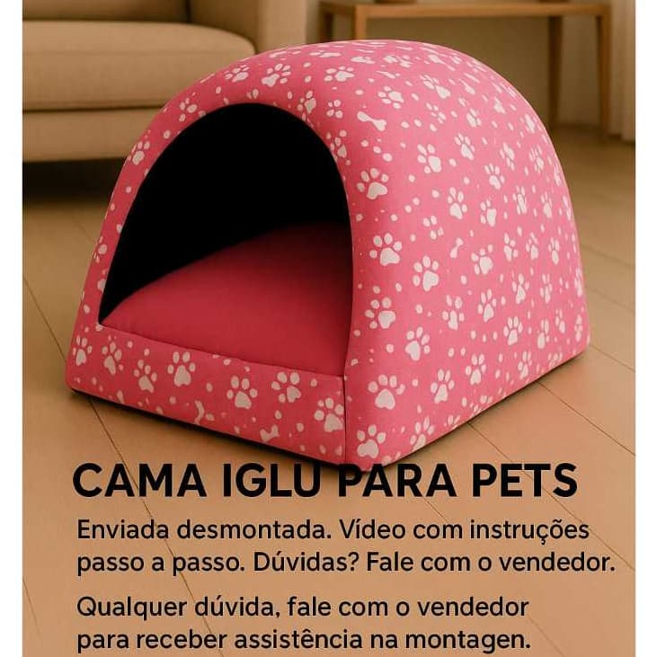Cama pra Cachorro e Gato pet casinha toca iglu no tecido tricoline  P a G
